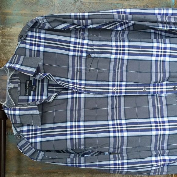 Banana Republic Gray/Blue Plaid Button Down Long Sleeve Shirt - Men's Large - Picture 2 of 5
